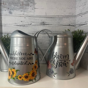 Galvanized Water Can, Decorated Watering Can, Bloom Where You Are Planted, Bloom and Grow, Flowers Watering Can