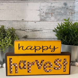 Happy Harvest Wood Blocks,  Autumn Wood Stacking Set, Fall Sign Set