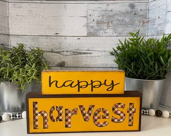 Happy Harvest Wood Blocks,  Autumn Wood Stacking Set, Fall Sign Set