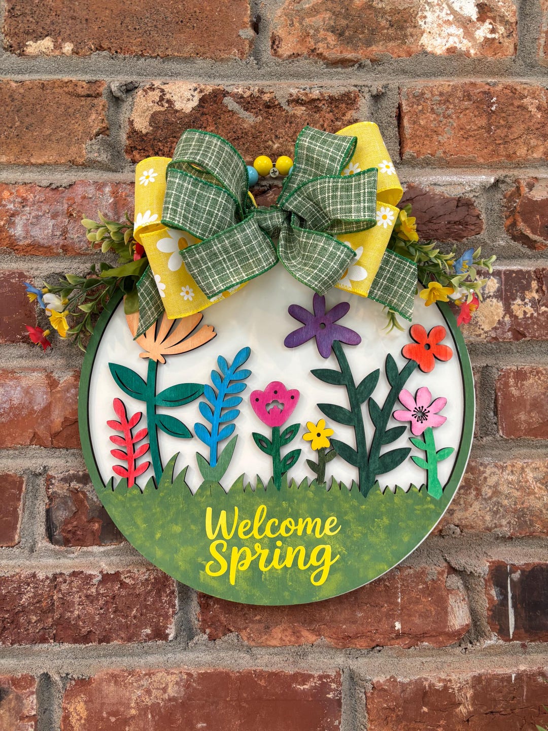Welcome Spring Wood Round Door Hanger, Spring Flowers Sign, Seasonal ...