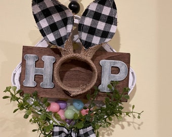 Easter Wall Decor, Easter HOP Sign, Easter Bunny Ears Wall or Door Hanger