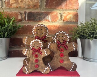 Wood Gingerbread Cutouts, Standing Gingerbread Family, Decorated Gingerbread, Holiday Decor Set