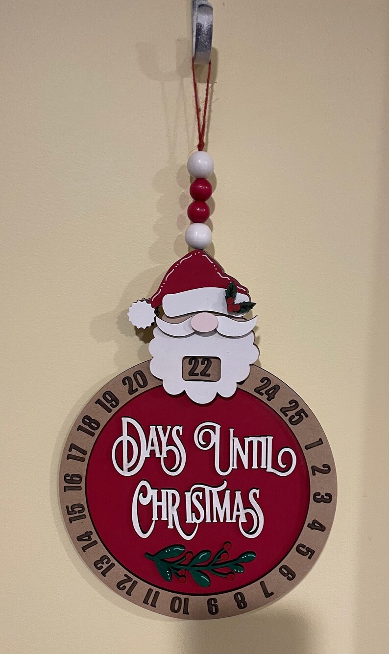 Santa Countdown Days Until Christmas Hanger Hanging Santa Etsy
