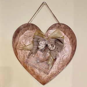 Valentine Heart Hanger, Antiqued Finish Heart, Valentine Door Hanger, Heart Wall Decor