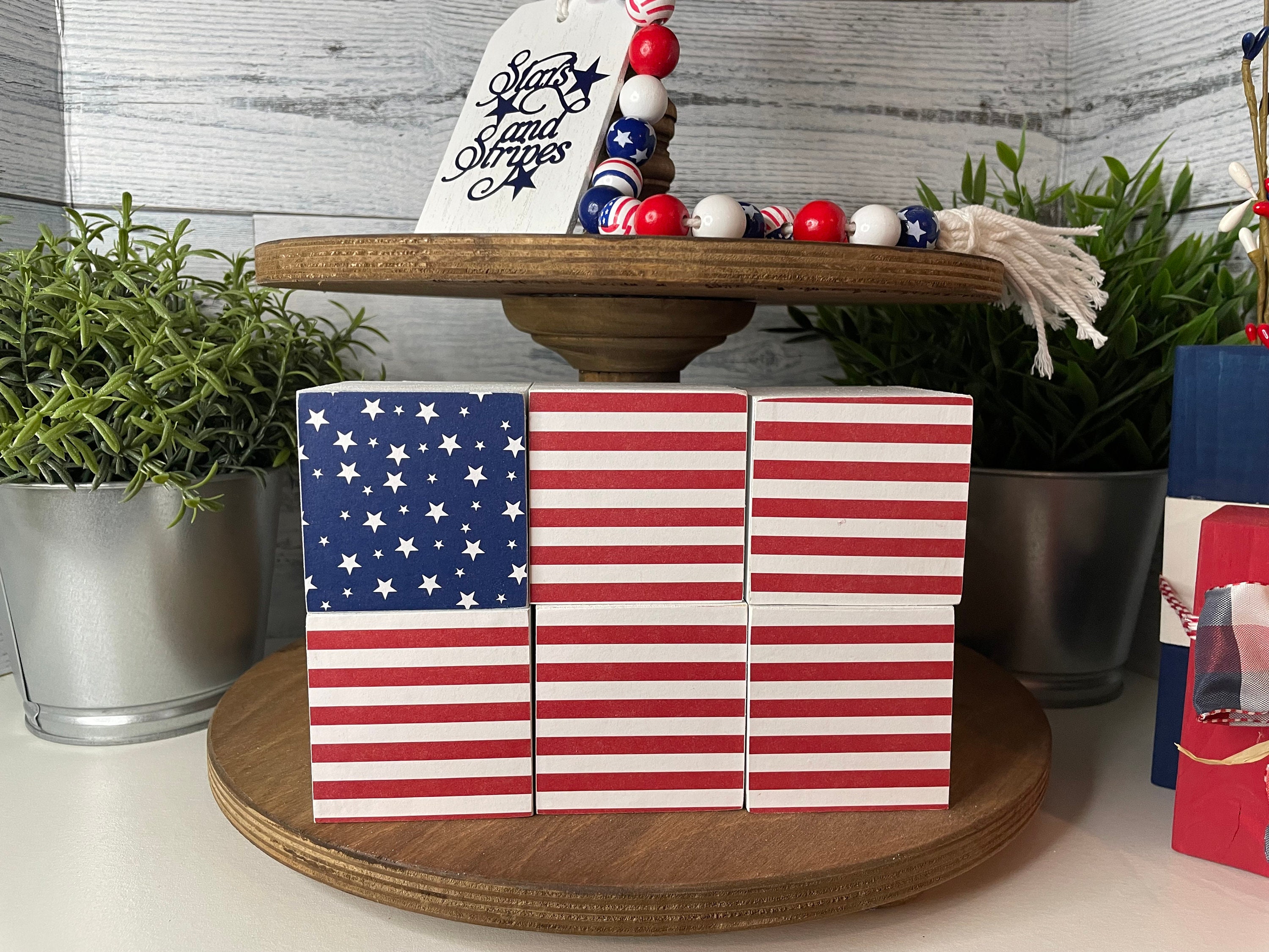 American Flag Stacking Block Set, Americano Wood Blocks, USA Patriotic ...