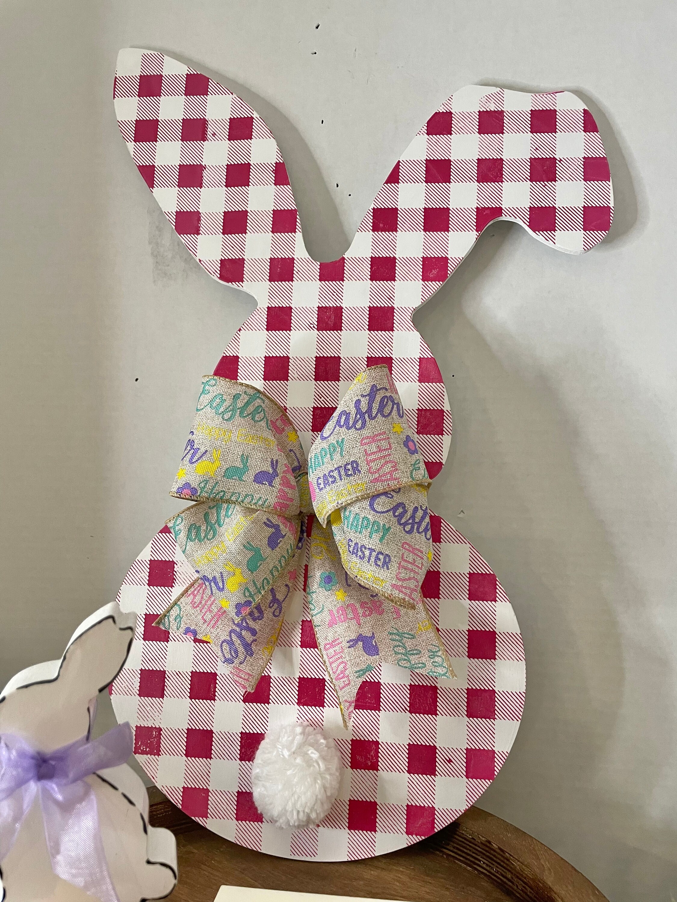 Lapin de Pâques en tissu à carreaux de buffle, décor de Pâques de