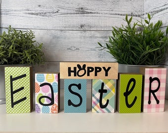 Hoppy Easter Stacking Blocks, Fun Easter Decor, Chunky Wood Block Set, Easter Shelf Sitter
