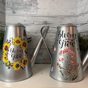 Galvanized Water Can, Decorated Watering Can, Bloom and Grow, Plant Watering Can, Flowers Watering Can