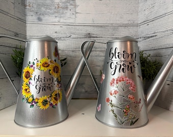 Galvanized Water Can, Decorated Watering Can, Bloom and Grow, Plant Watering Can, Flowers Watering Can