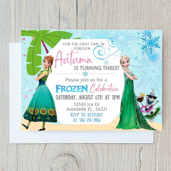 Frozen birthday invitation, Cute baby girl frozen invitation, Frozen themed birthday party, Frozen Summer birthday invite, Summer birthday