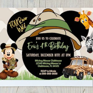 FOUREVER WILD Mickey Mouse Safari Birthday Invitation, Cute boy invitation, Mickey themed birthday party, Safari themed birthday