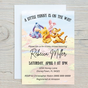 WINNIE DE POOH baby shower uitnodiging, schattige baby shower uitnodiging, Poeh baby shower thema, Hunny thema babyshower