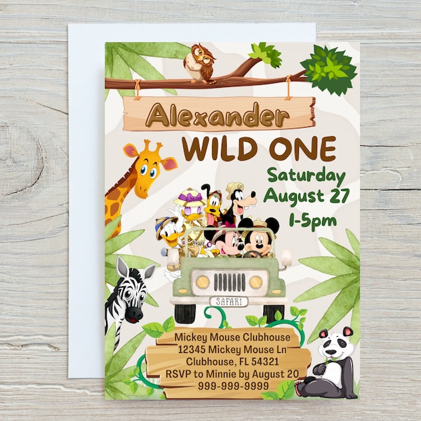 WILD ONE / TWO Wild Mickey Safari Birthday Invitation, Cute first birthday invitation, Mickey themed birthday party, Safari themed birthday