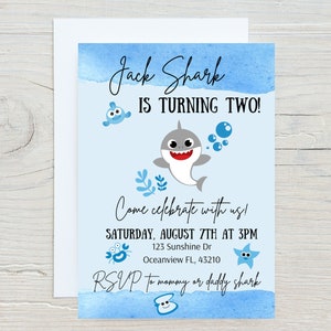 Invitation d'anniversaire de requin de bébé, invitation de requin de bébé garçon mignon, fête d'anniversaire sur le thème de requin de bébé, invitation de requin de garçon, requin bleu de bébé