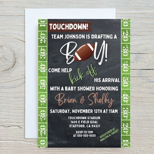 TOUCHDOWN football baby shower invitation, Cute baby shower invitation, Football shower theme, boy theme baby shower