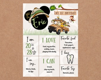 Mickey Mouse Safari Milestone Board: Wild One Birthday (Digital)