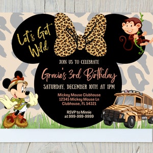 LET'S GET WILD Minnie Mouse Peach Safari verjaardagsuitnodiging, schattige peuter meisje uitnodiging, Minnie thema verjaardagsfeestje, Safari thema