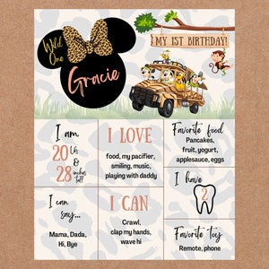 WILD ONE Minnie Mouse Peach Safari Milestone Board, Cute birthday milestone board, Minnie themed birthday party, Safari themed birthday