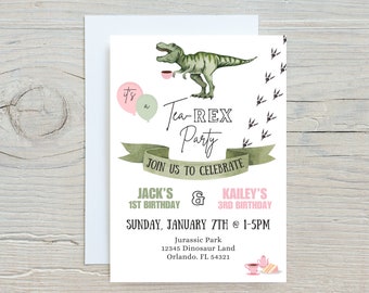 Invitación para fiesta de cumpleaños de dinosaurio TEA-REX (Descarga digital)