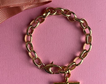 Chunky gold filled T-bar Chain Bracelet with large clasp, statement jewellery,  jewellery gift, gifts for her