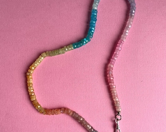 Rainbow Moonstone Heishi Bead Necklace with silver albert clasp: Charm Necklace,  jewellery gift, gifts for her