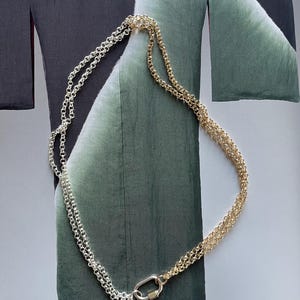 Gold and silver rolo chain necklace with carabiner lock for charms, mixed metal necklace,  jewellery gift, gifts for her