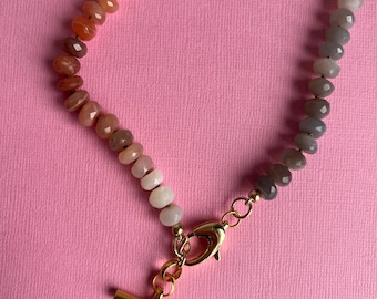 Moonstone Ombre Beaded Necklace with gold T-bar and large clasp,  jewellery gift, gifts for her
