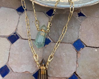 18k Gold Filled Chain Necklace with Fluorite pendant, perfume bottle pendant, jewellery gift, gifts for her