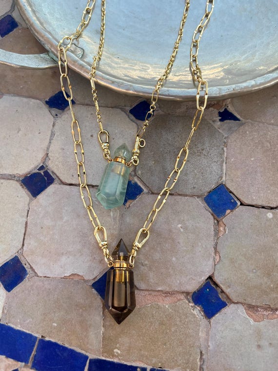 18k Gold Filled Chain Necklace with Fluorite pendant, perfume bottle pendant, jewellery gift, gifts for her