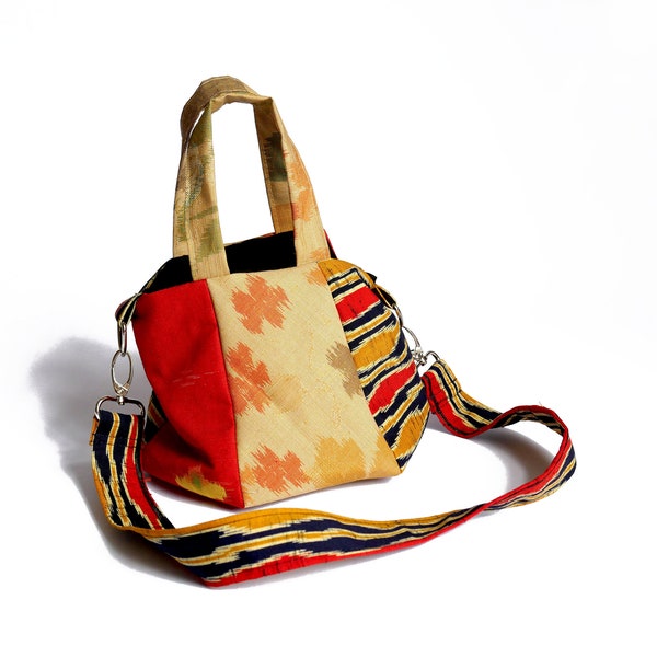 Handmade drawstring shoulder bag | upcycled bag | kimono | repurposed handbag | japanese fashion | japanese bags | party bag handmade