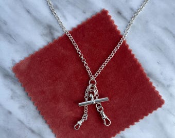 Sterling silver rolo chain T-Bar necklace with small and medium Albert clasps, layering jewellery,  charm holder necklace, vintage inspired