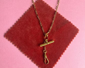 18k Gold Filled Vintage Style Chain Necklace with T-bar and albert clasp, Charm Holder, jewellery gift