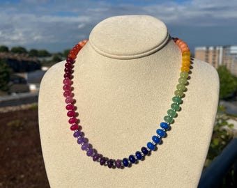 Rainbow jade gemstone Beaded Necklace, colourful sweetie necklace, gifts for her, boho beaded necklace