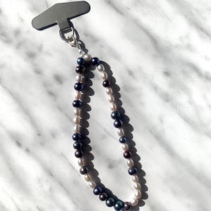 Freshwater & peacock pearl phone strap, handmade phone strap, Phone Wrist Strap, pearl phone wristlet, genuine pearl phone accessory gift
