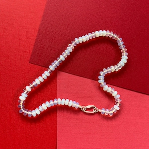 Moonstone rondelle juicy bead necklace, sterling silver carabiner necklace, beaded necklace, charm necklace, silver personalised jewellery