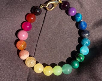 Rainbow bead Bracelet with gold plated Clasp, jewellery gift, gifts for her
