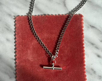 Sterling silver T-Bar necklace with silver plated thick chunky curb chain, layering jewellery, gifts for her
