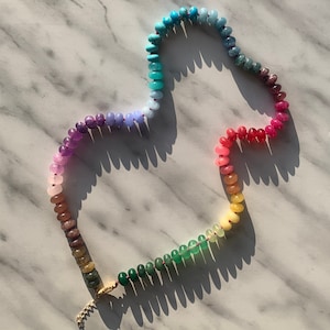 Rainbow quartz rondelle gemstone hand knotted colourful beaded necklace 24k gold - rainbow choker - multicolour necklace - colourful beaded