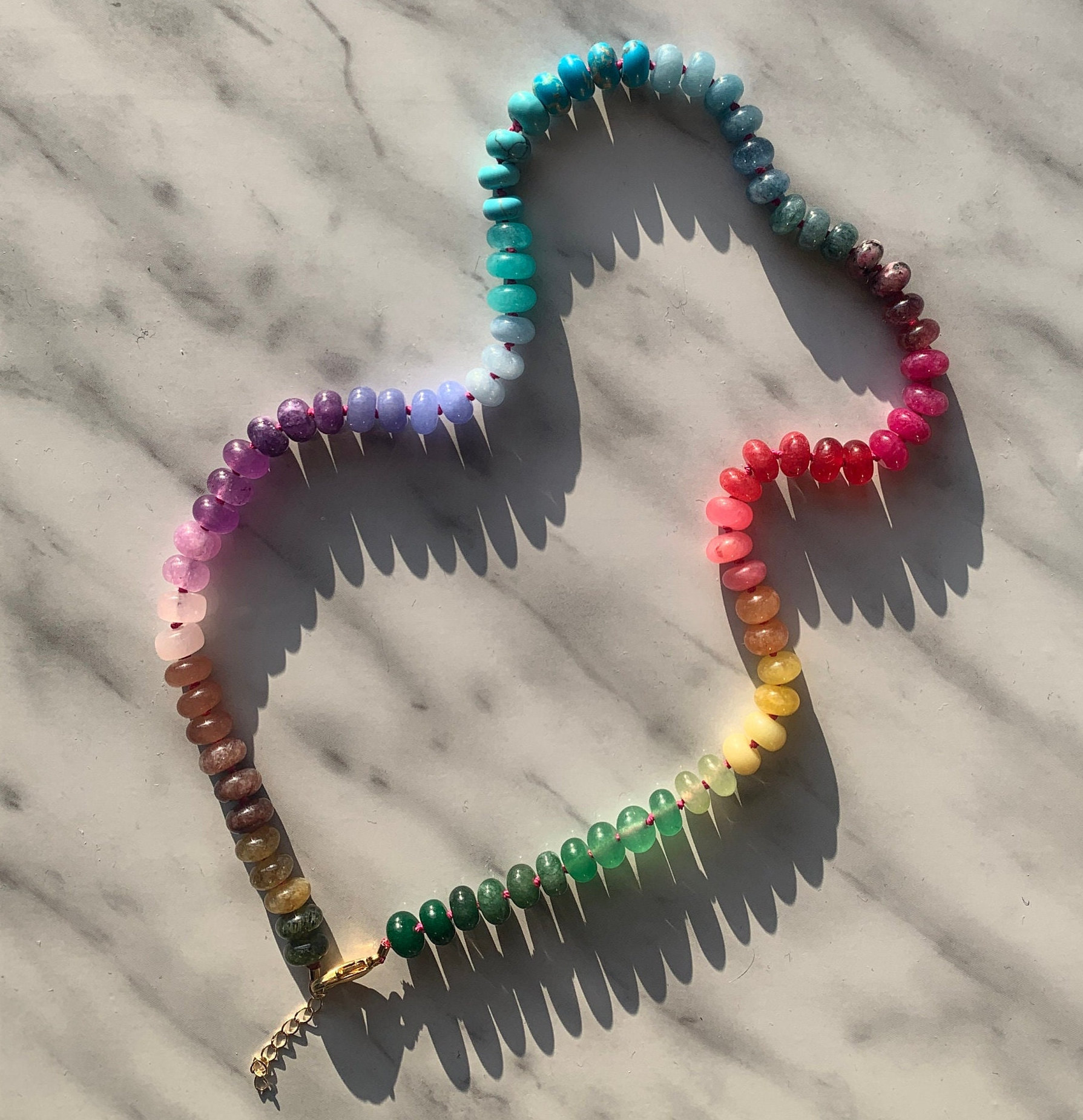 Rainbow quartz rondelle gemstone hand knotted colourful beaded necklace 24k gold - rainbow choker - multicolour necklace - colourful beaded