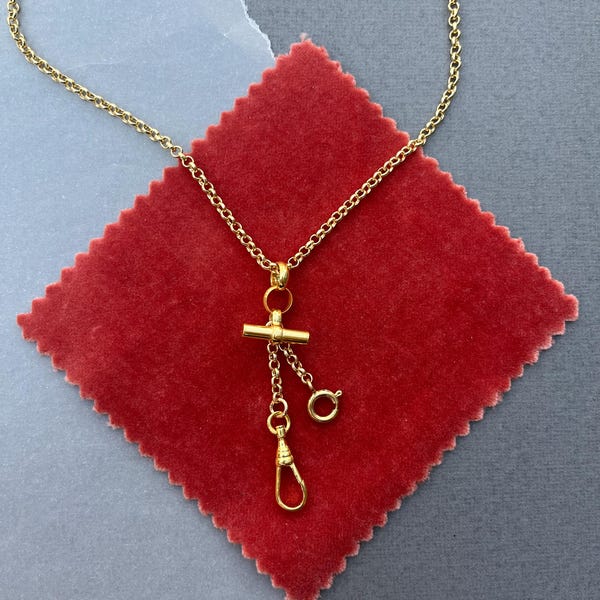 18k Gold Filled charm holder necklace, t-bar and albert clasp rolo necklace, Vintage Style Chain  with Charm Holder, gifts for her