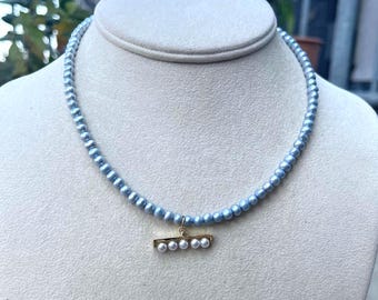 Blue Peacock Pearl Necklace, 18K Gold Filled albert clasps, charm holder necklace,  jewellery gift, gifts for herbridal, bridesmaid