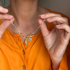 Paperclip chain carabiner charm 18k gold necklace, gift for her, charm necklace, paperclip lock