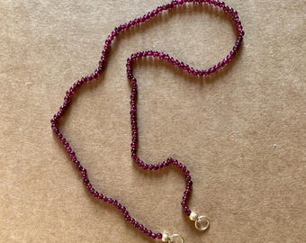 Garnet bead necklace strand, bead and 14kt gold necklace, lock, gift for her, beaded jewelery - strand only