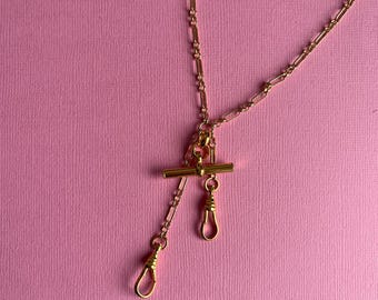 18k Gold Filled t-bar and albert clasp nekclace, Vintage Style Chain  with Charm Holder,  jewellery gift, gifts for her