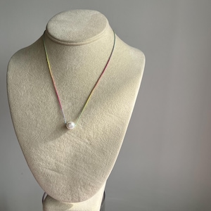 Dainty fresh water pearl silk necklace - handmade jewellery - wedding jewellery - RAINBOW thread - simple pearl necklace - gift for her
