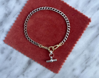 Silver and gold mixed metal t bar bracelet, curb chain Bracelet with Albert clasps, vintage inspired jewellery, bambi t bar