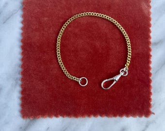 18k Gold Filled curb chain with sterling silver Albert clasp,  Chain Bracelet - Vintage Style Charm Holder bracelet,  jewellery gift