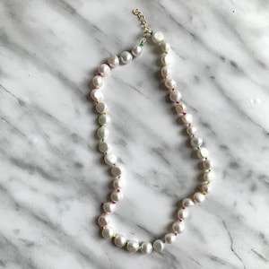 Freshwater pearl necklace with rainbow thread -14k gold filled- pearl necklace - handmade jewellery - rainbow knotted pearl necklace -bridal