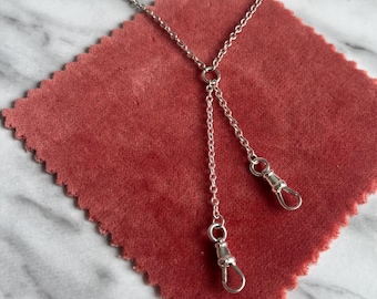 Sterling silver chain necklace with two Albert lobster clasps, charm holder layering jewellery gift, gifts for her