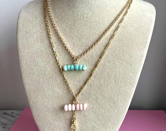 Peruvian opal T-bar chain necklace, beaded t-bar, semi precious gemstone jewellery,  gift, gifts for her